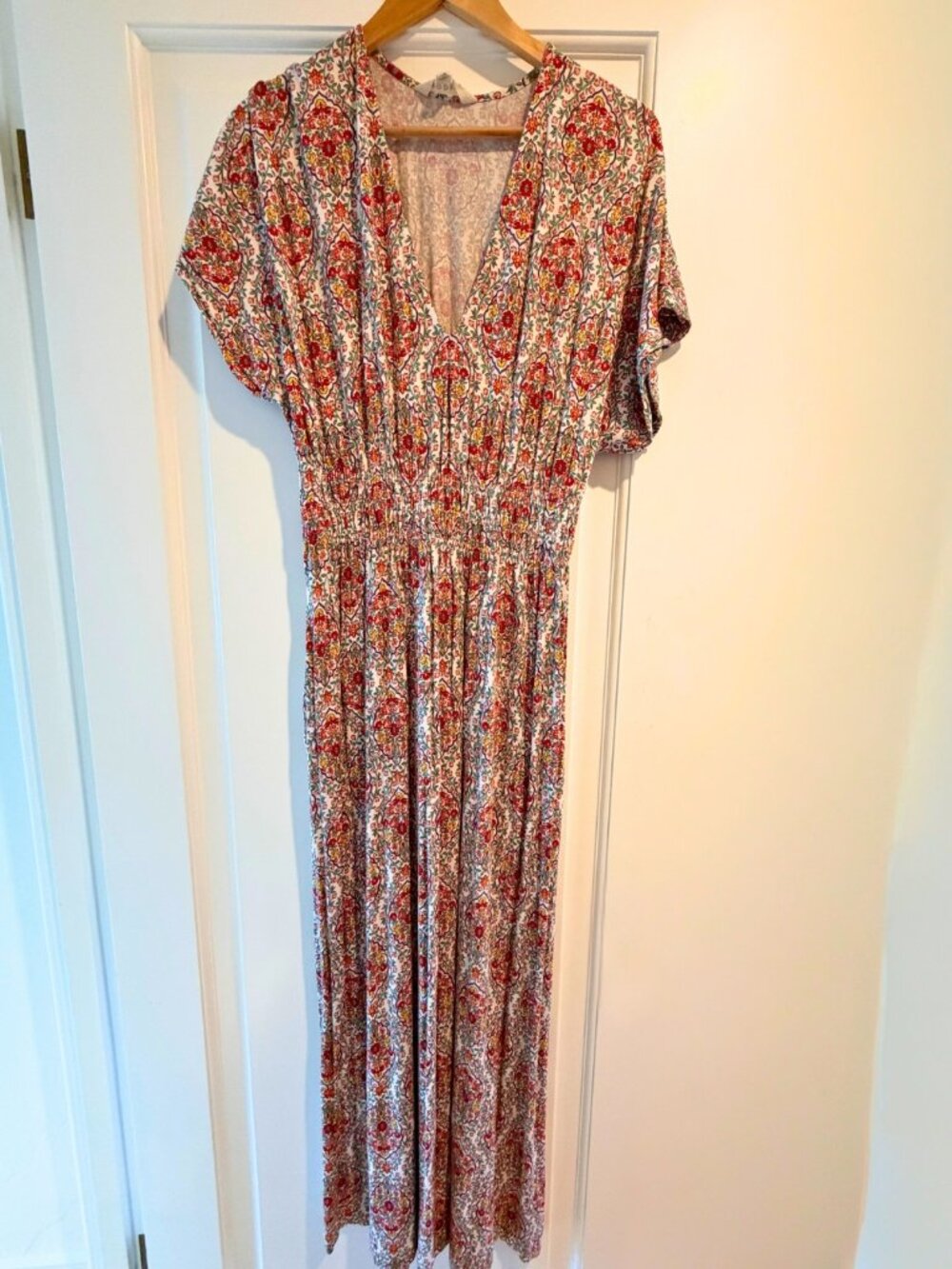 Boden Boho Paisley Smocked Waist Short Sleeve Maxi Dress - US 8R Brand: Boden